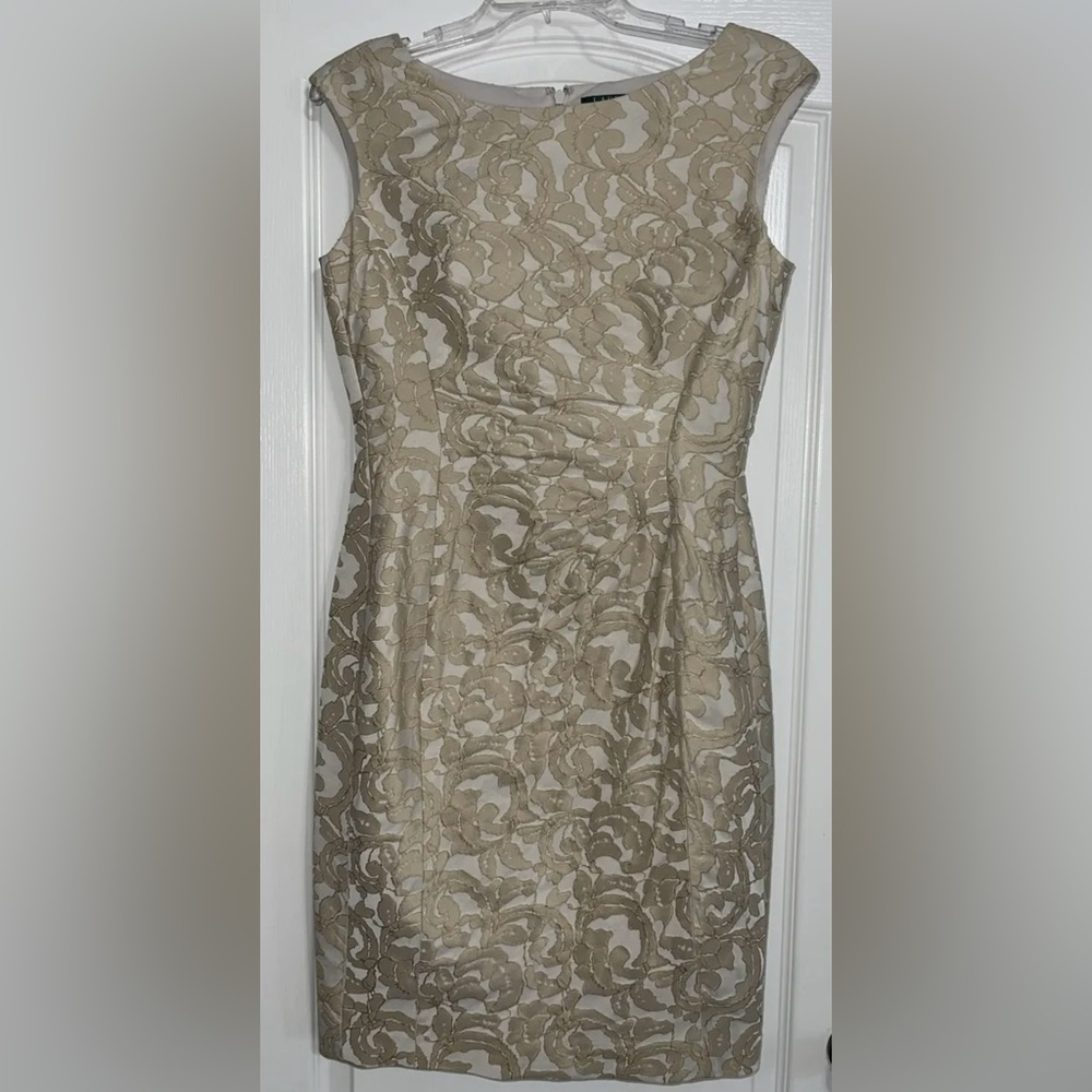 RALPH LAUREN  Floral Cream Beige Sleeveless Sheath Dress  4 EUC